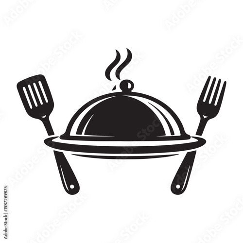Serving dish with spatula and fork vector illustration