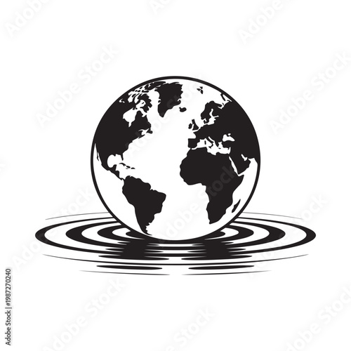 A minimalist depiction of planet earth with a ripple effect emanating from its base