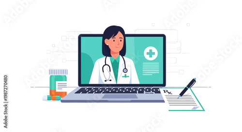 Telemedicine, online doctor consultation, virtual healthcare, medical video call
