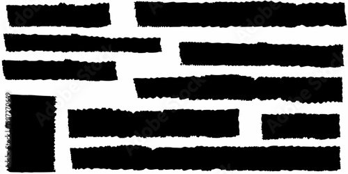 Abstract composition of bold black rectangular shapes on a white background