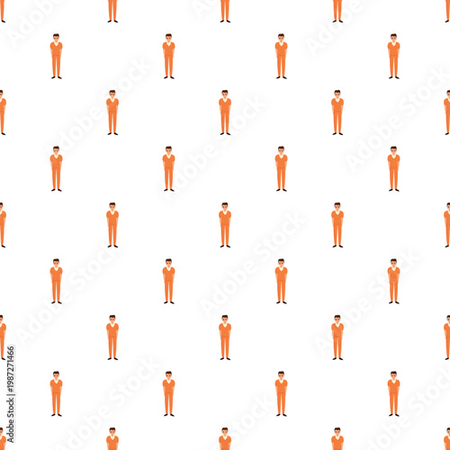 Male inmates wearing orange jumpsuits creating a repeating seamless pattern
