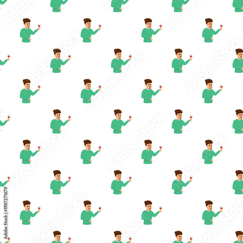Cartoon man holding a wine glass with red wine creating a repeating pattern