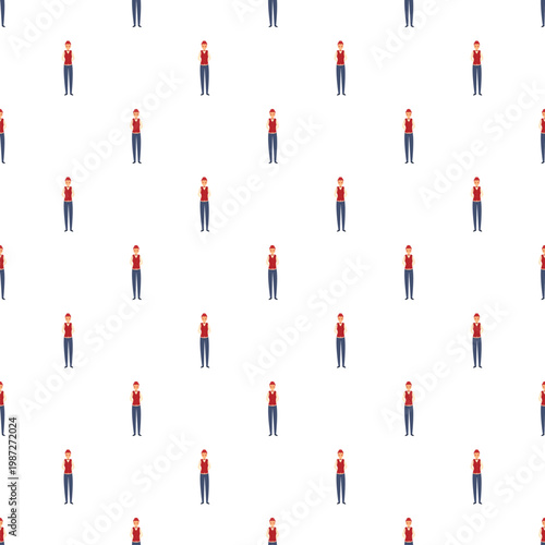 Flight attendant woman standing in uniform, creating a seamless repeating pattern