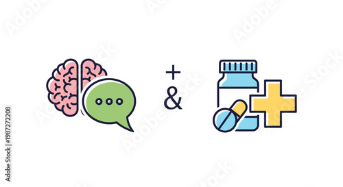 Mental health, brain care, therapy icons, psychology symbols, medical signs