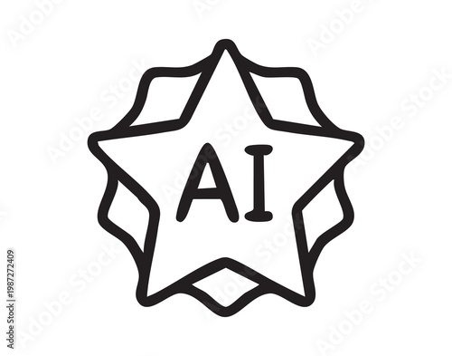 AI certification badge signaling trust and verification, featuring rosette seal with central AI letters ideal for verification, credentialing, compliance and responsible AI branding in minimal icon