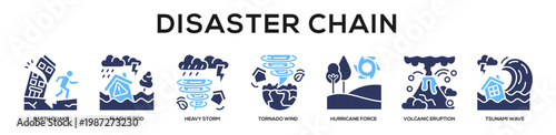 Glyphcolor - Disaster Chain web banner icon vector illustration concept