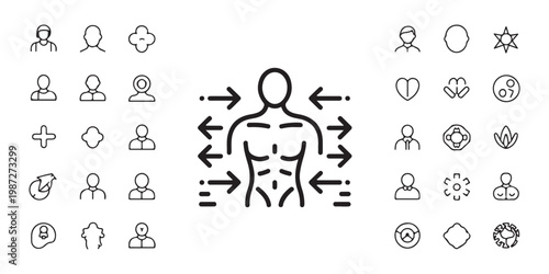 Muscular Torso Icon with Body Composition and User Profile Symbols