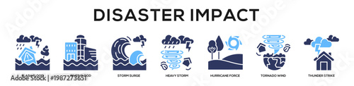 Glyphcolor - Disaster Impact web banner icon vector illustration concept