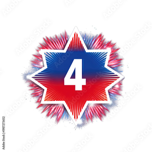4th of July Starburst Badge with Number Four Patriotic Sale Concept