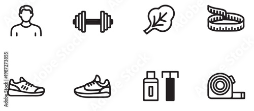 Fitness, Exercise, and Healthy Lifestyle Line Icon Set
