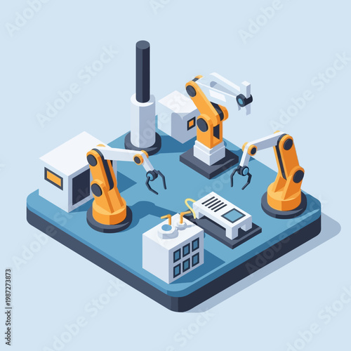 Industrial robots working on a production line.