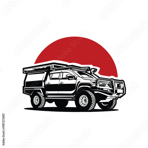 Adventure 4x4 Offroad Camper Truck Overland Double Cabin Vehicle Logo Vector Isolated