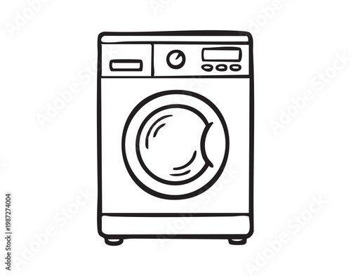 Compact washing machine with visible drum and control panel, symbolizing efficient home laundry routines clean appliance silhouette emphasizes modern design, energy awareness, and everyday household