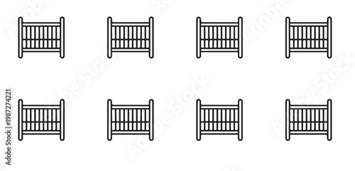 Baby Crib Line Icon Pattern for Nursery and Childcare Design