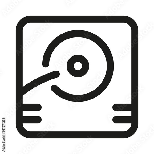 Hard disk drive (HDD) icon. Modern HDD clean isolated line icon for data storage systems, ideal for computer memory, backup storage and digital file management.