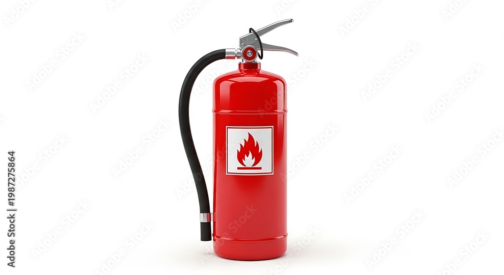 Obraz premium Studio shot of a standard red fire extinguisher used for emergency protection isolated on a plain white background.