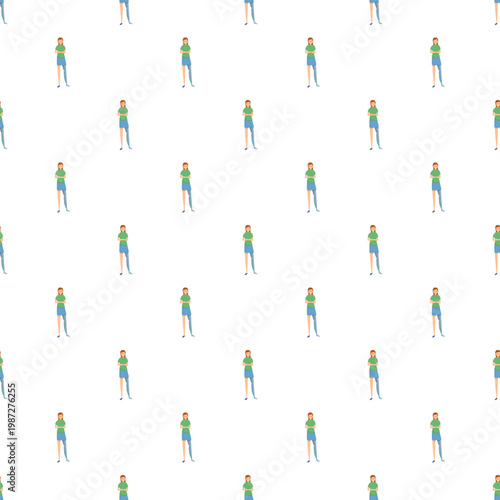 Woman with a prosthetic leg standing in a repeating seamless pattern