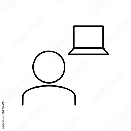 人とパソコンのマークを用いて、作業や思考を表現したアイコン