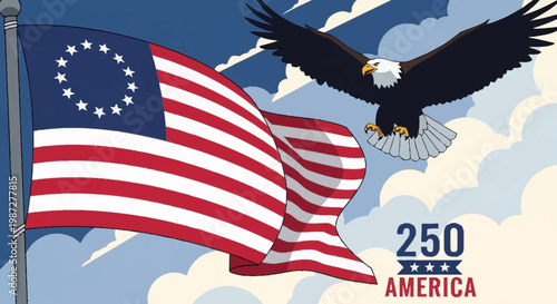 Betsy Ross flag waving on a pole