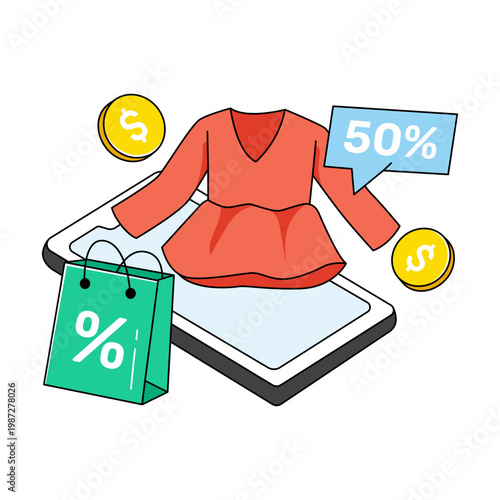 Modern design icon of online shopping discount 