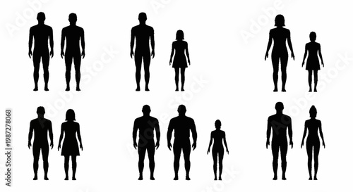Silhouettes of diverse body types and relationships, showcasing human form variations.