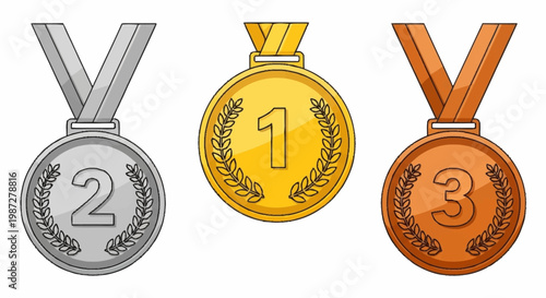 Grey medal with number 2 and laurel wreath