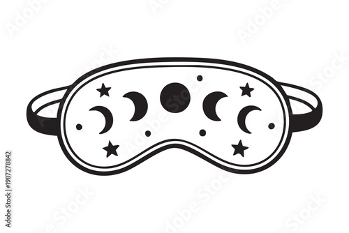 Artwork showcasing relaxing nighttime sleep mask. Depiction of tranquil sleep aid device for restful nights. Graphic portraying calming sleep mask designed to enhance sleep quality during travel