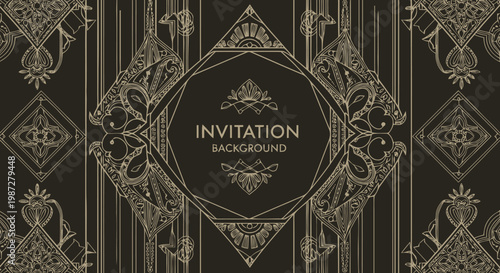 Gold ornate design on black background