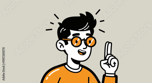 Illustration of a young man with glasses and a lightbulb above his head symbolizing a bright idea