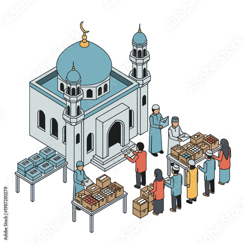 People Distributing Food Outside Mosque.