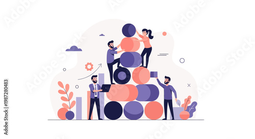 Teamwork building success pyramid, business growth, collaboration, strategy, achievement