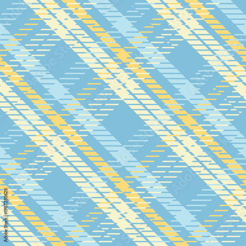 Abstract blue and yellow geometric diamond pattern seamless textile background