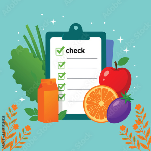 Healthy Eating Checklist | Balanced Diet Plan with Fresh Fruits and Juice
