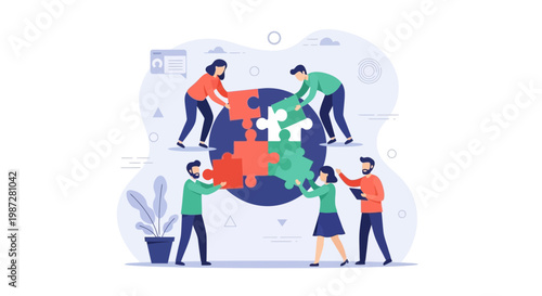 Teamwork puzzle collaboration people connecting pieces business strategy concept