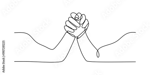 A continuous single line drawing illustrating the intense struggle of an arm wrestling contest Vector, illustration