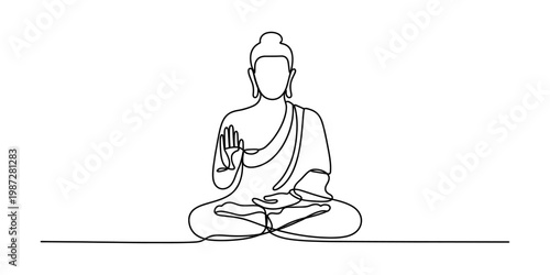 Minimalist continuous single line drawing of a meditating buddha figure in a serene lotus pose Vector, illustration