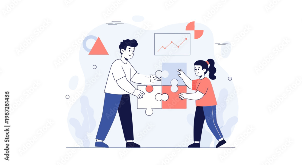 Fototapeta premium Teamwork and collaboration: people assembling puzzle pieces, business strategy concept