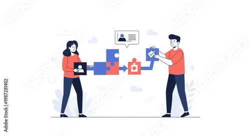 Teamwork and collaboration: people assembling puzzle pieces representing business process