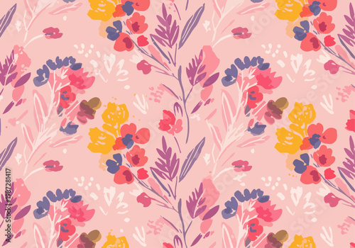 Pastel watercolor blossoms arranged in a light and whimsical pattern