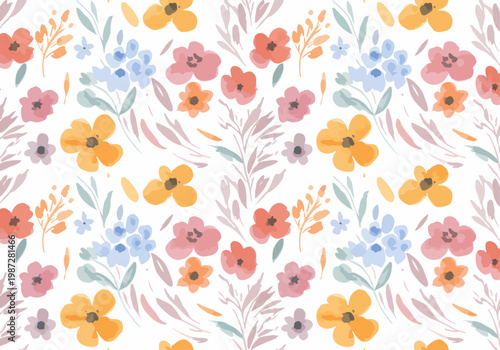 A gentle botanical watercolor illustration with light colors and flowing shapes