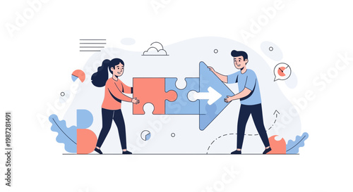 Teamwork and Collaboration: People Connecting Puzzle Pieces for Success