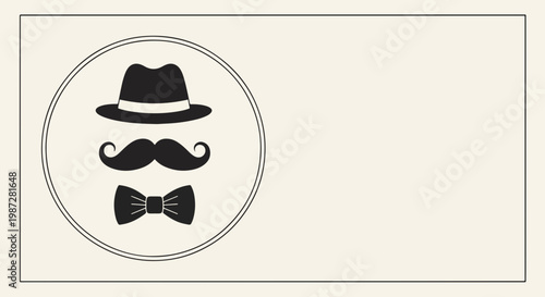 Father’s Day design with stylish hat, bow tie, and mustache symbols creating a charming festive look for celebrations. Perfect for Father’s Day invitations, cards, or decorations that honor fathers.