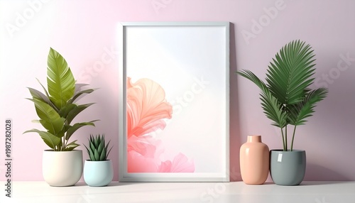 Elegant Mockup with Plants and Frame for Interior Design.