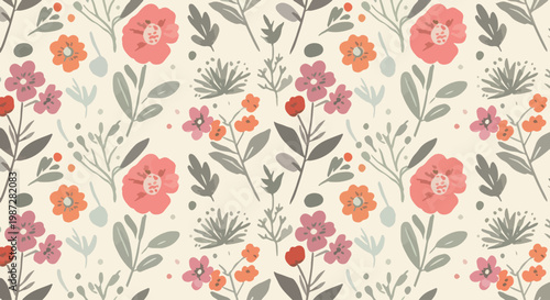 A gentle pastel garden filled with scattered blossoms and whimsical natural charm