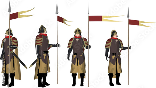 Classic Chinese Warrior Figure in Full Combat Uniform Featuring Ancient Armor Plates and Ceremonial Military Headgear for Digital Projects