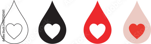 Four teardrop shapes with hearts in the center