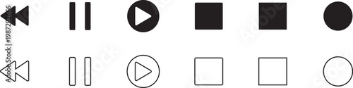 A set of black and white media player icons