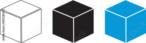 Three dimensional cubes in black, white, and blue colors