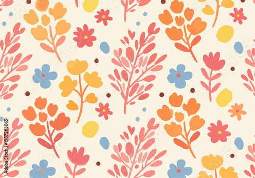 Modern vintage floral print with clean lines and calming natural tones