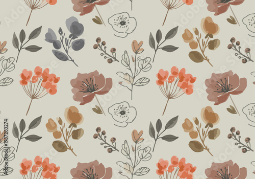 Contemporary floral design with minimal shapes and a soothing earthy palette